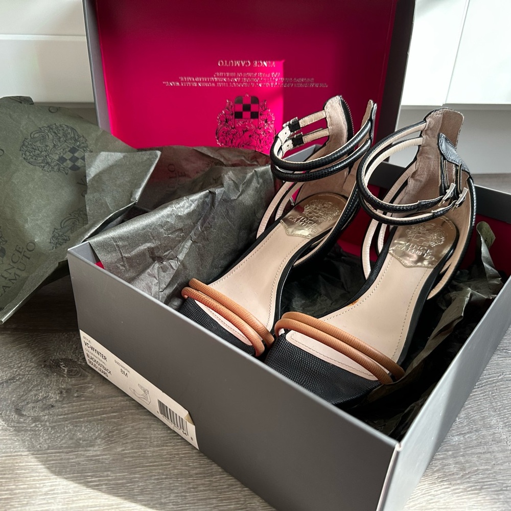 Vince Camuto Black and Brown Strappy Heels